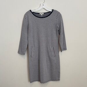 Tyler Boe Navy and White Geometric Long Sleeve Dress XS